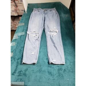 American Eagle Jeans Size 4 Womens Blue Stretch Pants Denim Mid Rise Mom